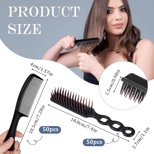 100 Pcs Bulk Hair Brushes and Combs Set for Homeless Individually Wrapped Bulk Hair Brush and Comb Set for Women Travel Hotel Homeless Charity - Thumbnail 2