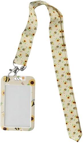 dohobby Acollador de cuello de abejas y flores, llavero para el cuello de flores, soporte para tarjetas de identificación, llaves dacron Lanyard