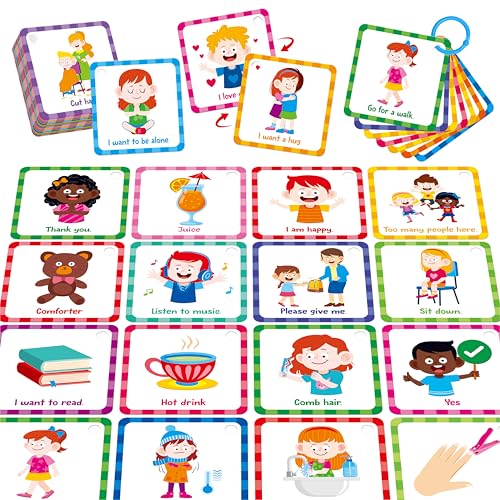 Special Needs Communication Cards, 40 Double-Sided Cards 80 Basic Special Needs for Children and Adults with Autism, Speech Delay Visual Aid Non Verbal Speech Therapy for Toddlers, Kids, Seniors