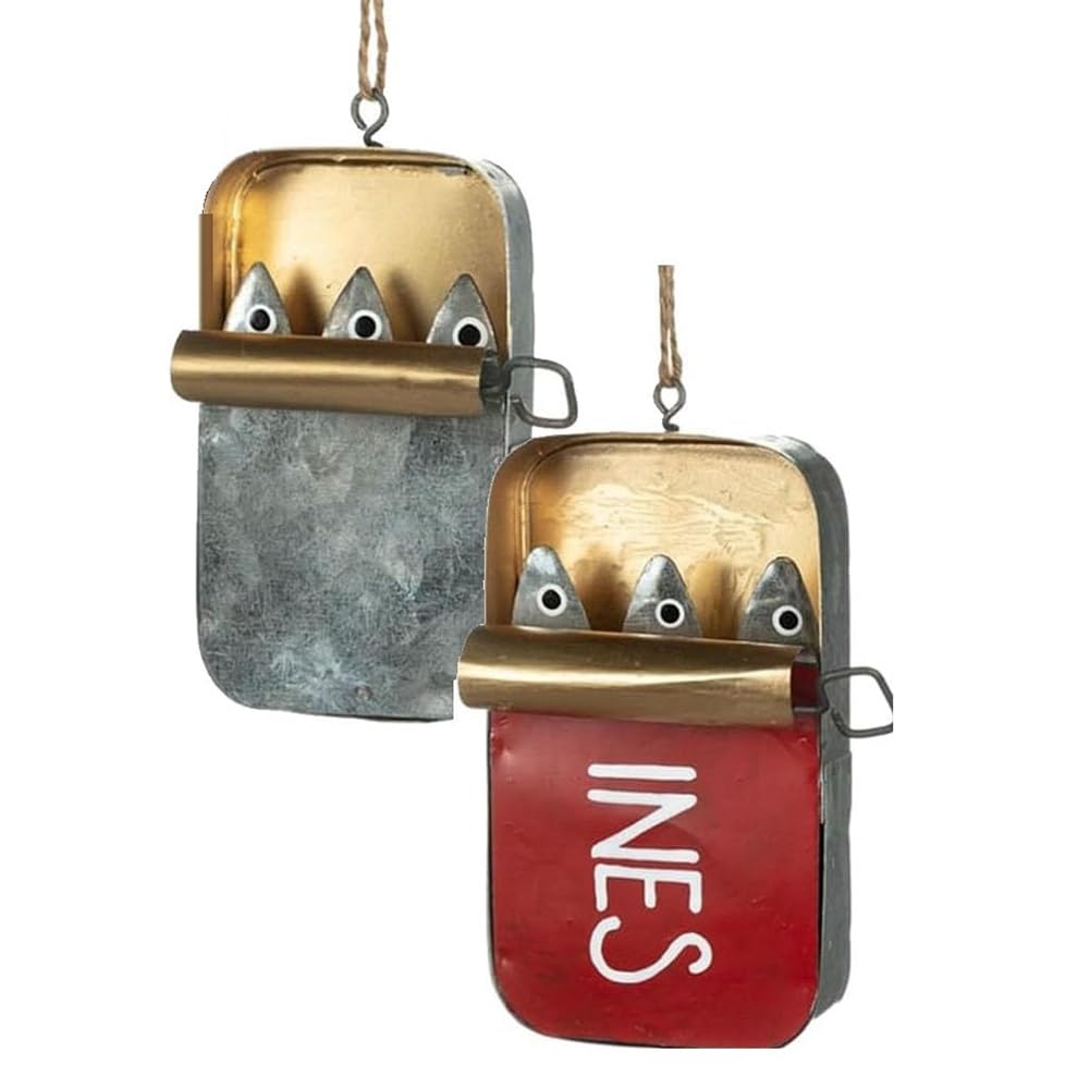 Osmond Silver Tin Of Sardines Hanging Ornament,A Little Piece, Funny Fishing Ornaments,Sardine Can Canned Fish Seafood Easy Install Easy To Use E