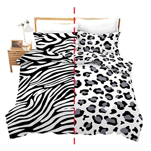 Homemissing Zèbre Rayures Housse de Couette Imprimé Léopard Parure de Lit 200x200cm pour Enfants Décor 3D Texture de Peau d'animal Sauvage Parure Housse de Couette...