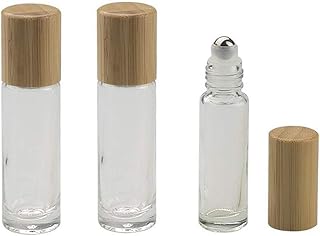 3PCS 10ml/0.34oz Clear Refillable Glass Empty Roll on Bottles Roller Bottle With Stainless Steel Roller Ball and Bamboo Lid for Essential Oil Perfume Oils and Lip Balms