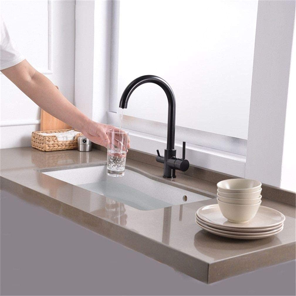 VDOQTLJT Kitchen Faucets Waterful Taps Mixer Drinking Water Filter Faucet Sink Tap with Aerator 360 Swivel 3 Way Deck Mounted Black(Nero)