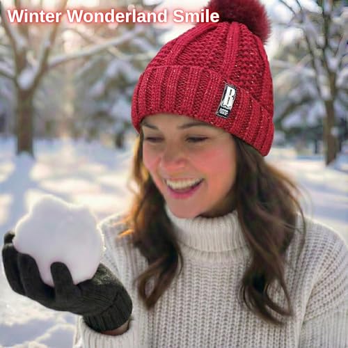 Image of Kraptick Women's Winter Cap - Knit Beanie with Soft Fleece Lining Hat, Stylish Pom Pom Thick Woollen Skull Cap, Warm Hat for Ladies & Girls -3