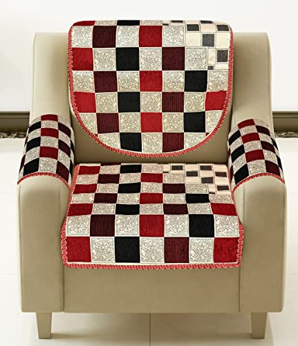 Image of SAWNA Homes Chenille Sofa Cover with Cushion Cover - 3+1+1 Sofa Covers Back 5 Seater Slipcovers for Home - 3 Seater & 2 Seater Protector Panels for Sofa Couch, 16 Piece, Red