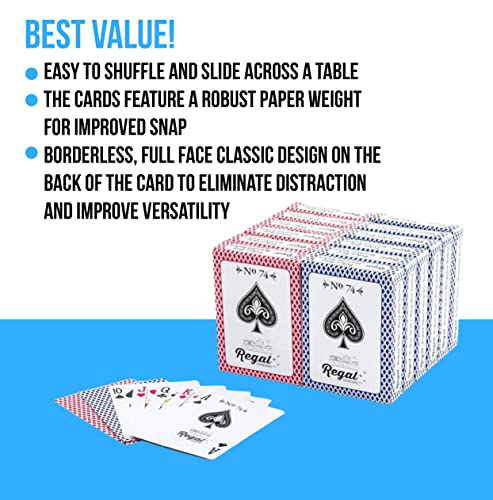 Regal Games - Bulk Playing Cards -2 Sets Of 6-Red And Blue-12 Pack - Poker Size, Standard Index -For Blackjack, Euchre, Canasta Card Game - Perfect For Large Events, Bulk Purchasing #TOP6
