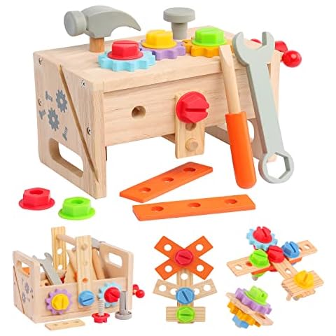 BALOBOO Montessori Toys for 1 Year Old Kids Tool Bench STEM Toys Age 3 Wooden Tool Box Sensory Toys for Autism Children Tool Kit Educational Construction Toys for 3 4 5 6 7 Year Olds Boys Girl Cover