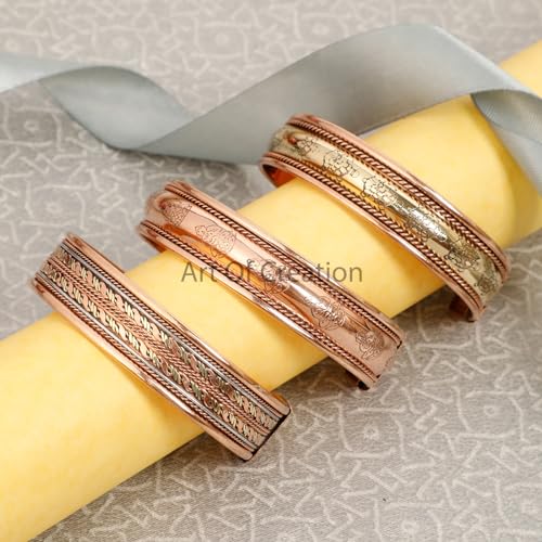 Art Of Creation ARTCRT-BRC-011 Pure Copper Set Of 3 Tibetan Bracelets Handmade Cuff Bangle thumb #3