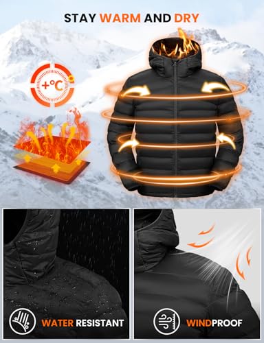 TBMPOY Men's Lightweight Packable Puffer Jackets Hooded Winter Coat Warm Water-Resistant for Travel Casual Hiking Ski3