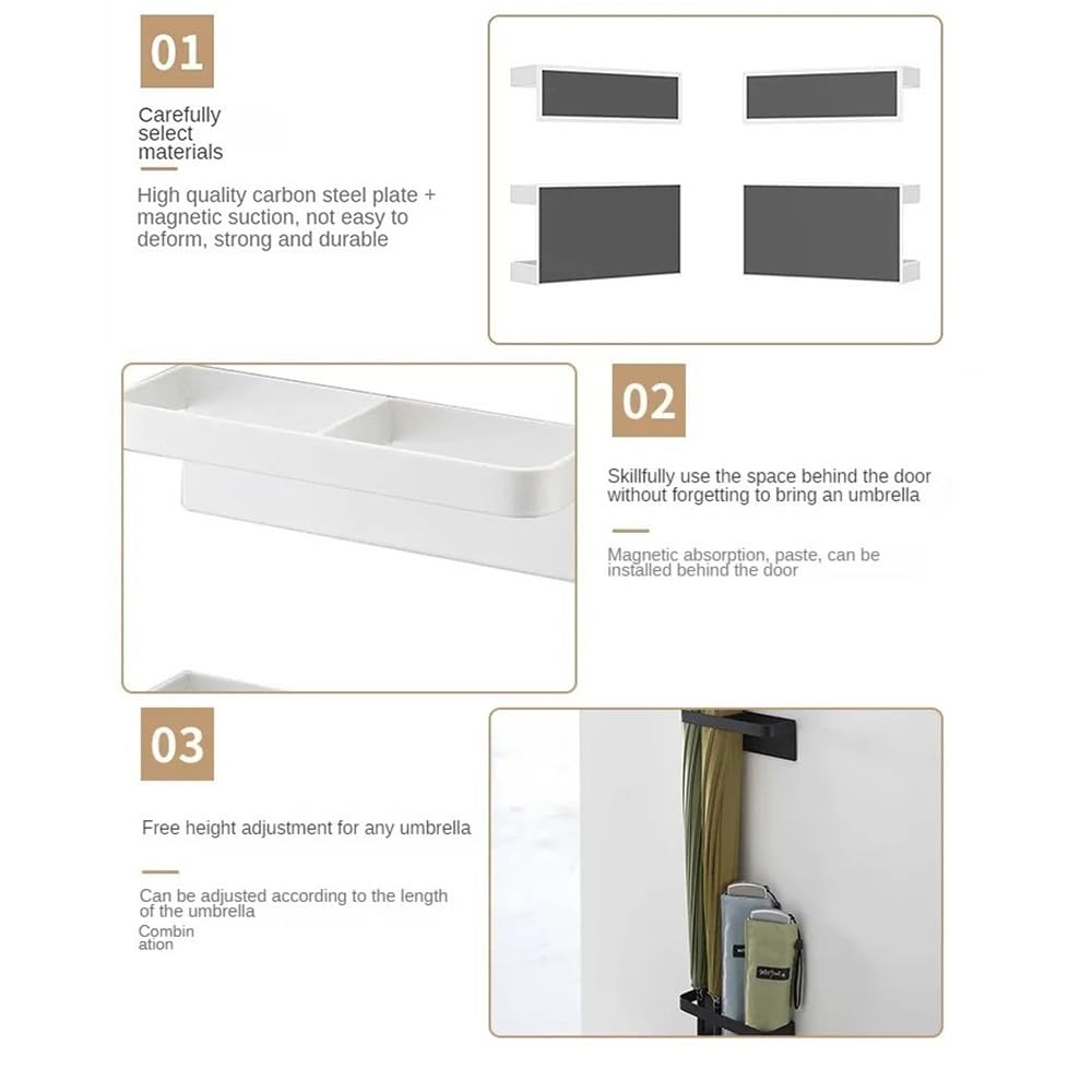 Schirmständer Platzsparendes magnetisches Aufbewahrungsregal for Schirmständer zur Wandmontage, kein Bohren erforderlich Regenschirmhalter(Weiß)