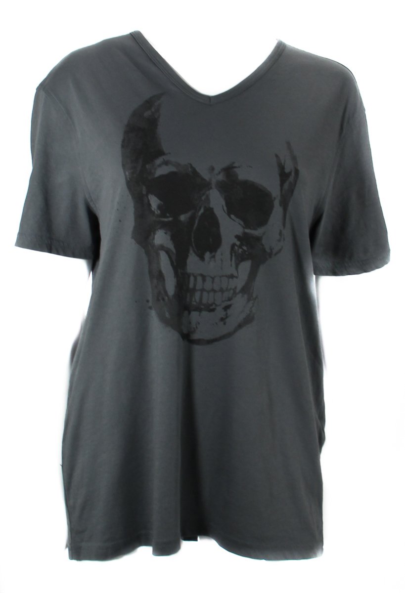 John Varvatos Star USA Men's Vintage Wash Skull V-Neck Graphic T-Shirt