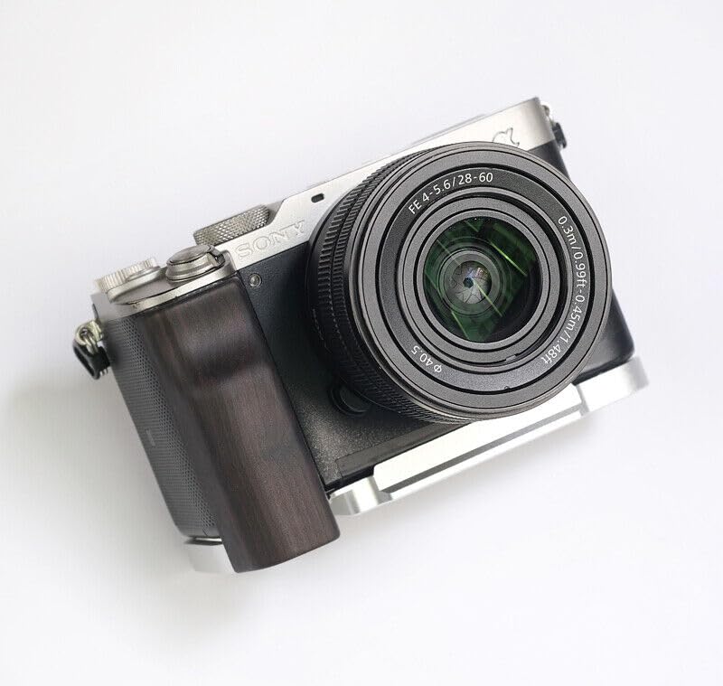 QR L Handle Hand Grip Wood Handle + Alloy Baseplate for A7C Camera Holder (Ebony + Sliver Alloy Baseplate)