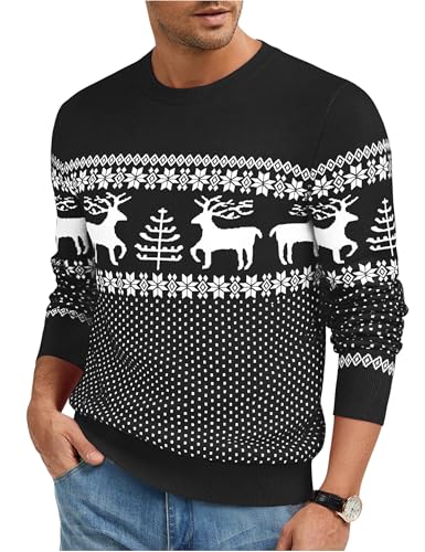 Uniexcosm Suéter de Navidad Hombre Invierno Cuello Redondo Esencial Navideño Pullover de Punto Jersey Sudaderas Sweater Invierno Negro M