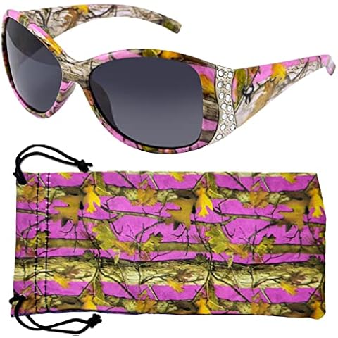 Hornz Purple Camouflage Polarised Sunglasses Country Girl Style Camo & Free Matching Microfiber Pouch - Purple Camo Frame - Smoke Lens Cover