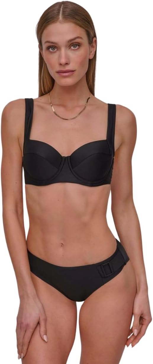 DKNY Womens Bikini Set ̶ Molded Bra Bikini Top & Low Rise Bottom with Ring Detail