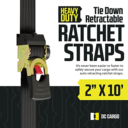 Dc Cargo Mall 210RRSSH Dc Cargo - Retractable Ratchet Strap, 2 Pack (2 Inch X 10 Feet) - Heavy Duty Tie Down Auto Retractable Ratchet Straps thumb #1