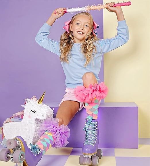 SAMVARDHAN Mermaid Knee-High Socks with Ruffle Tulle, Colorful Glitter Print for Girls, Kids & Teens,School Girl Super Comfortable - Age of 3 to 12 Years 4