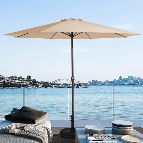 JEAREY 12' Patio Umbrellas Outdoor Table Market Umbrella w/Crank, 8 Sturdy Ribs, UV Protection Waterproof Sunproof for Garden, Deck, Backyard, Pool(Beige)