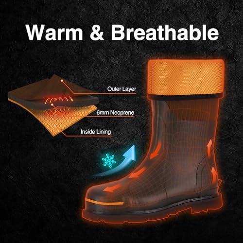 TIDEWE Rubber Work Boot for Men with Steel Toe & Shank, Waterproof Anti Slip Hunting Boot, 6mm Neoprene Hunting Boot for Manufacturing, Construction, Farming, Black,Brown, Size 7-134