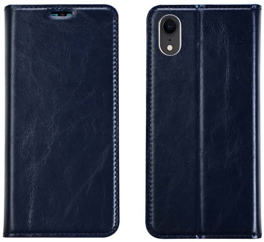 Étui iPhone XR bleu avec porte-cartes et support magnétique antichoc