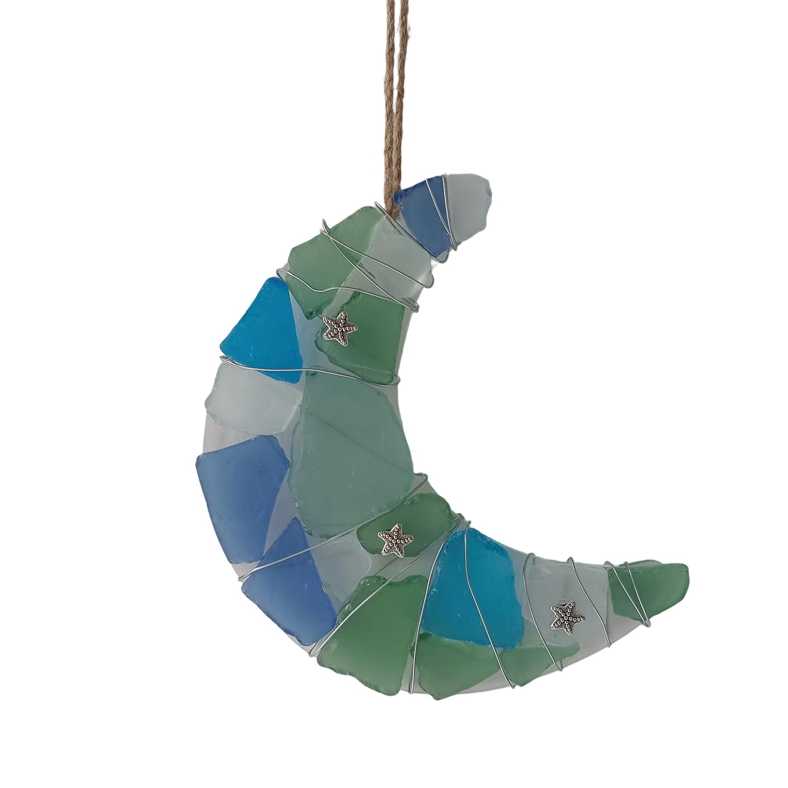 Buxuaaaa Sea Glass Ornament with Twine Rope for Wedding Decoration Window Doorway Wall Balconies Display Sea Glass Pendant