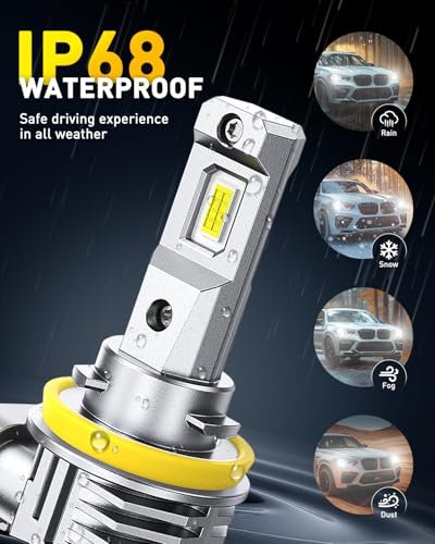 Image of AUXITO H11 H8 LED Fog Light Bulb - 900% Brighter 6500K White, Direct Fit Mini Size, Hassle-Free Plug & Play, Extended Lifespan, Flicker-Free Operation, Pack of 2
