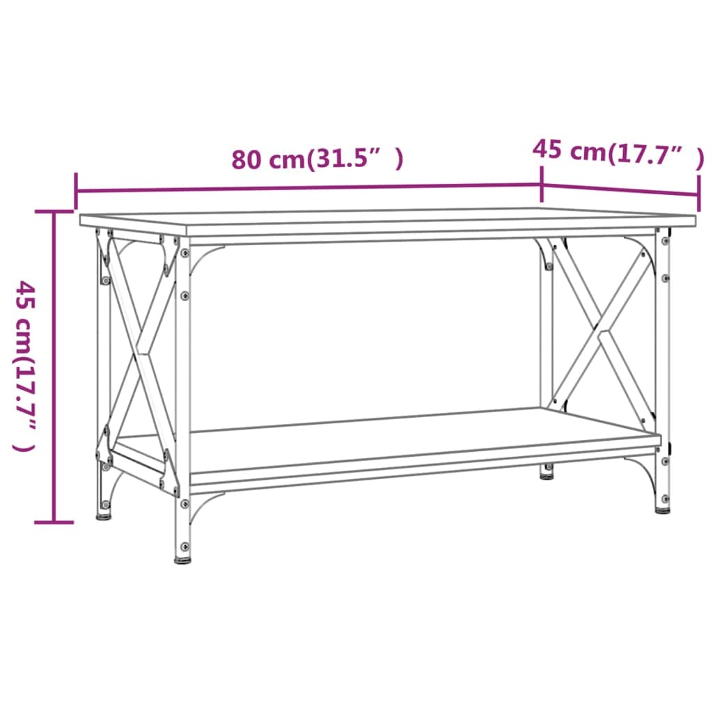 Mesa de centro Sonoma roble 80 x 45 x 45 cm madera y hierro mesa de salón con estante abierto para salón, salón y zona de estar