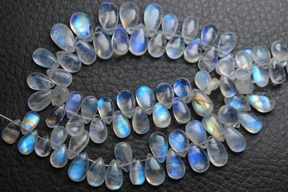 Pierre de lune arc-en-ciel perle poire briolette 9-11mm pour création de bijoux fait main