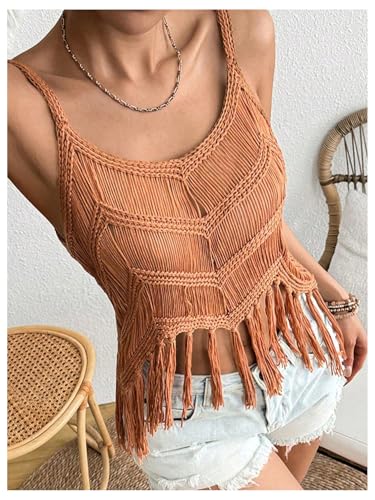MakeMeChic Women's Fringe Trim Vest Top Sleeveless Spaghetti Strap Summer Boho Camisole2