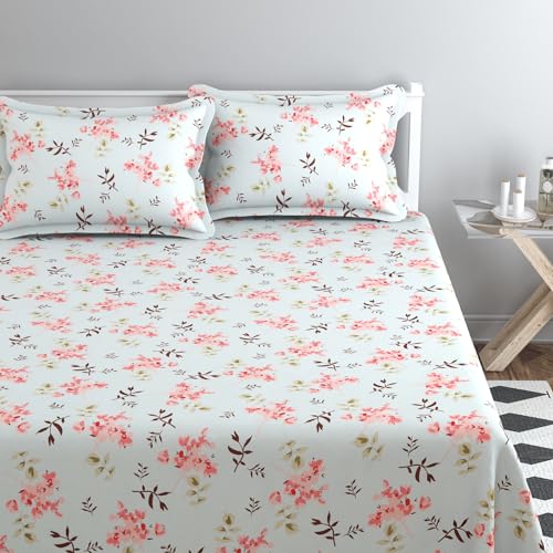 Image of HOMEKART 100% Cotton Feel Double Bed Bedsheet Set | 180tc to 220tc Soft & Breathable with 2 Pillow Covers | Wrinkle Free | for Bedroom & Gifting (Color -Pink & Grey, 90 x 90 Inches)