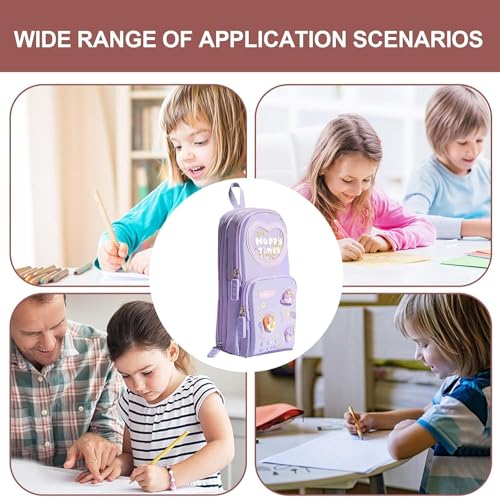 Image of Plastic Kawaii Cute Pencil Case 3 Compartment Cute Pencil Case For Girls Aesthetic Large Capacity Pen Pencil Pouch Multifunctional Stationery Organizer For School Office Item (Purple)