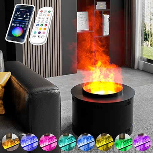 3D Fogging Fireplace, Electric Water Vapour Fireplace, Recessed Round Atomizing Fireplace,9 Colored Adjustable Flame/Mist Adjustable/Auto Water Supply, Supports Remote Control + App 50cm/19.6in