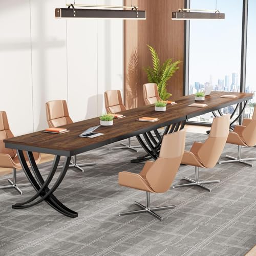 Tribesigns 6.5FT Conference Table for 6-8 People, 78 inch Long Rectangular Seminar Table with Strong Metal Frame, Business Furniture Boardroom Desk for Office Meeting Conference Room (2PCS, Brown)