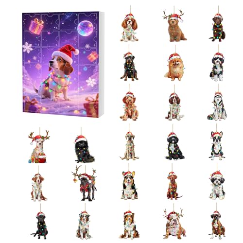 Perros Calendario de Adviento de Navidad, 24 días de cuenta regresiva de Navidad para perros ornamento colgante, decoración de Navidad para abeto, decoración colgante para árbol