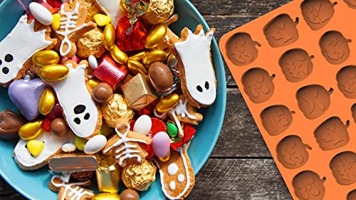 Halloween Candy Mold, Silicone Molds With 60 Mini Pumpkin Cavity, Trick Or Treat Molds For Halloween, Food Grade Halloween Mold For Making Chocolate/Biscuit/Gummy/Cookie/Jelly With Baking Scraper #TOP2