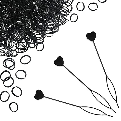 1000 Pcs Hair Rubber Bands,Mini Hair Ties,Black Soft Elastics Bands Small Hair Ties,for Women,Girls,Men,Audits,Ponytails,Braids,Wedding Hairstyle Hair Accessories,with 2 pcs Hair Tail Tools.