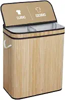 Cesto de Roupas Com Divisória Roupeiro Bambu Retangular Artiko Pratic+ Organizador Com Tampa 105L