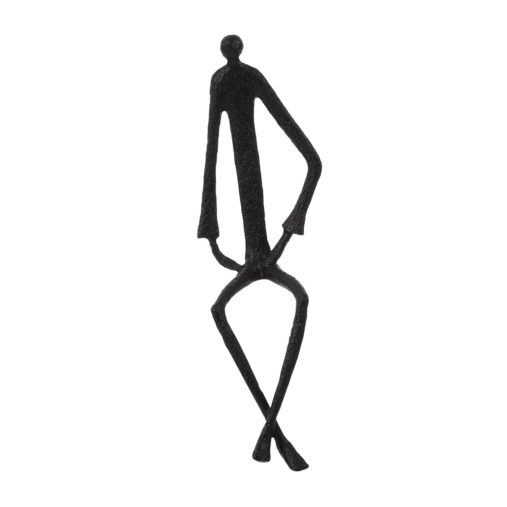 Sculpture abstraite en métal noir d'un personnage assis pour décoration de table