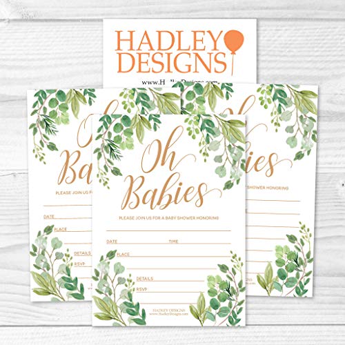 25 Greenery Twins Baby Shower Invitations, Sprinkle Invite For Boy Or Girl, Coed Garden Gender Reveal Neutral Theme, Cute Boho Gold Fill Or Write In Blank Printable Card, Floral Party Diy Supplies #TOP2