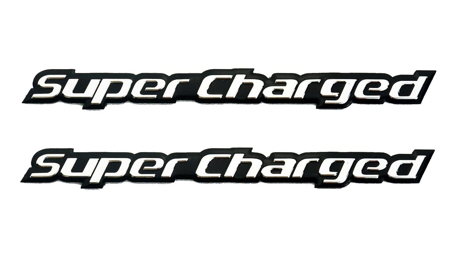 BETAM 2Pack Supercharged Emblem 3D Aluminum Sticker Decal Nameplate Badge Fit for Universal SUV Truck Car (Black)