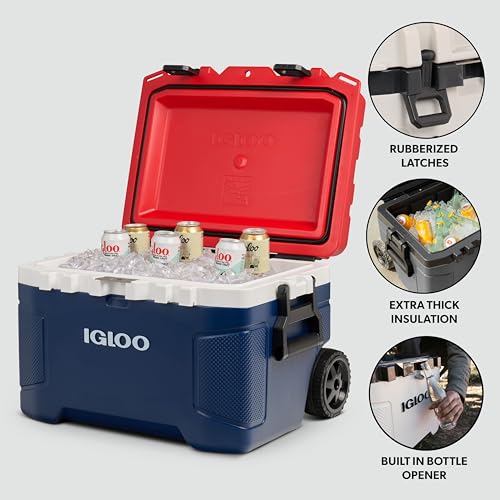 Image of Igloo Trailmate 52Qt Wheeled Cooler, Insulated Hard Shell Ice Chest, Americana