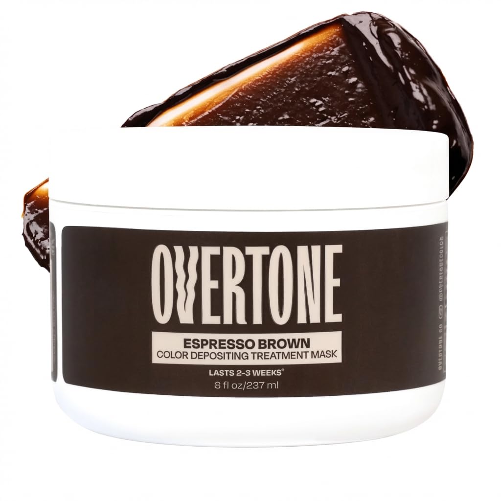 - Overtone Semi Permanent Hair Color Conditioner, Espresso Brown, 8 oz, Nourishing, Damage-Free, Color Depositing Mask for All Hair Types with Shea Butter & Coconut Oil, Vegan & Cruelty-Free