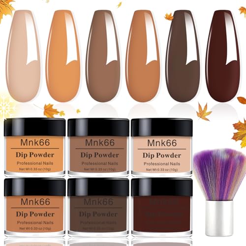 6 Colors Dip Powder Set Nude Brown Dipping Powder Color Set Glossy Nail Art Manicure DIY Salon Home Gift for Ladies (YYSDDPS-08-6PCS)