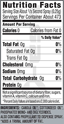 Pam No-Stick Cooking Oil Spray Especially For Grilling With High Temperature Formula, 5 Oz - Made With 100% Natural Vegetable Oil ! Great Fot Less Or Fat-Free Cooking! #TOP1