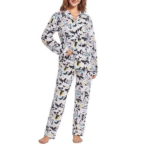 Image of Tugege Pajamas Set Long Sleeve Sleepwear Womens Button Down Nightwear Pj Sets