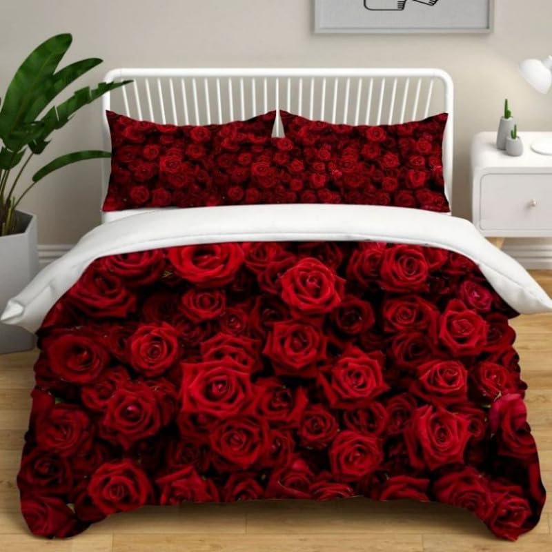 Mohnblumen Bettwäsche 135x200 2-tlg - Rote Mohn Design Wendebettwäsche Aus Microfaser