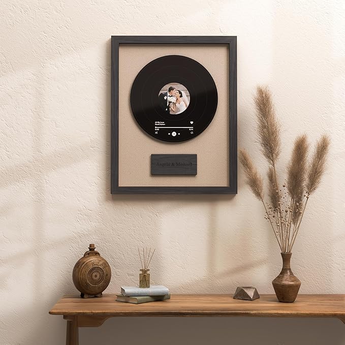 Personalized Record Wall Art | Custom Music Gift for Boyfriend, Husband, or Him | Unique Anniversary, Wedding, or Birthday Gift for Music Lovers (Light Brown)