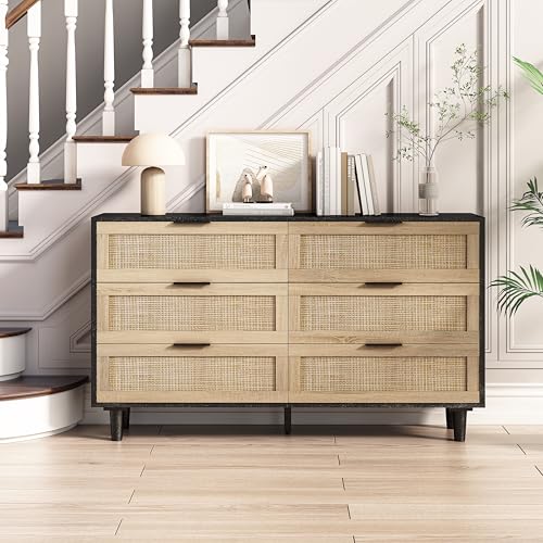 Generisch 130CM6-Drawers - Armario de ratán para dormitorio, salón, color negro
