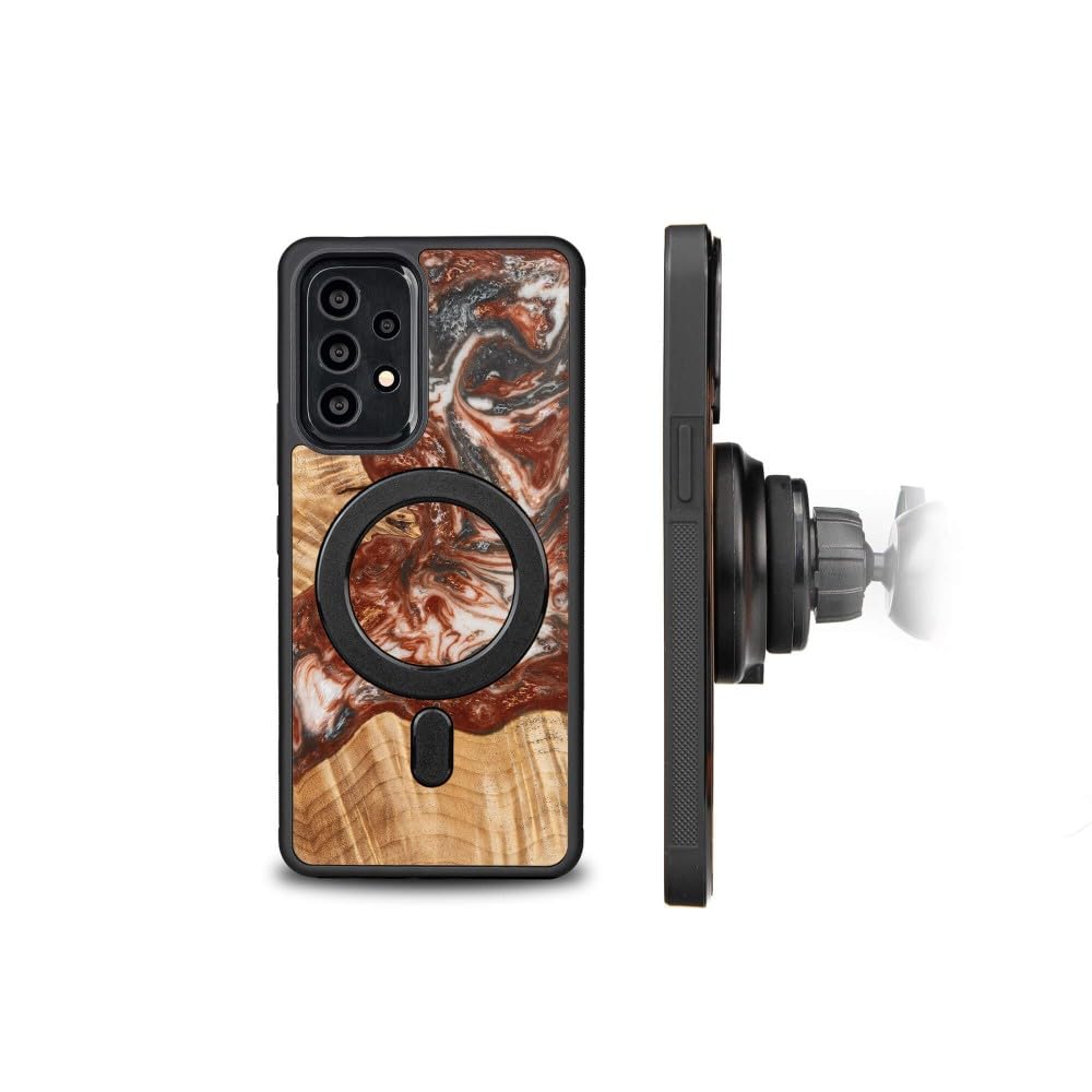 Funda de madera hecha a mano compatible con Samsung Galaxy A53 5G, planetas: diseño WENUS, carcasa de madera auténtica y resina, marco de silicona TPU, resistente a los golpes, grano de crema