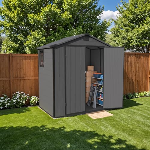 Image of Patiowell 6X4 FT Plastic Outdoor Storage Shed with Floor, Resin Garden Shed